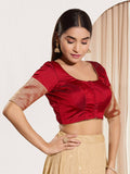 Joban Fashion Maroon Taffeta Silk Padded Blouse With Round Neck Elbow Sleeves | Grocsy