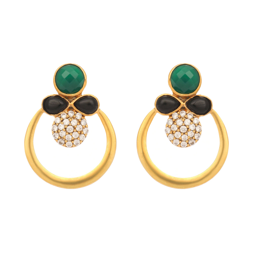 Nuyug 22K Gold Plated Cubic Zirconia Studded Contemporary Stone Earrings | Grocsy