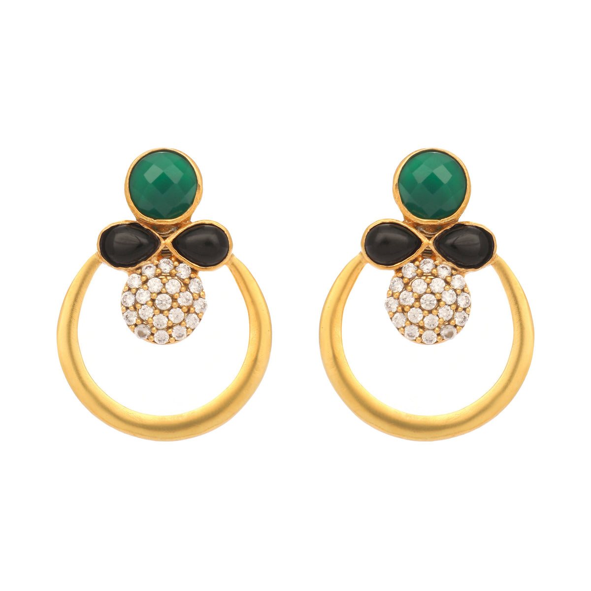 Nuyug 22K Gold Plated Cubic Zirconia Studded Contemporary Stone Earrings | Grocsy