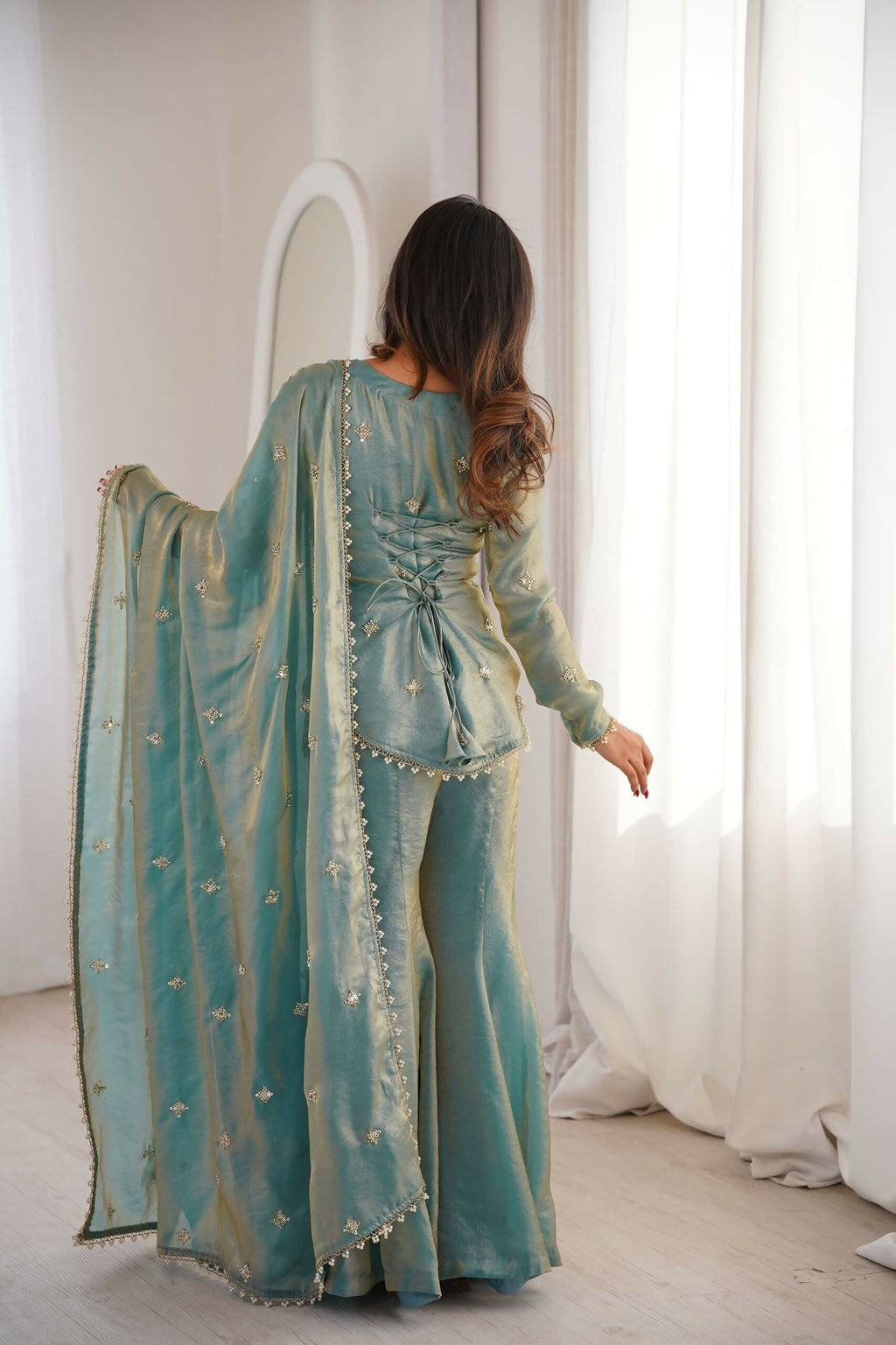 Teeya Creation New Womens Trendy Embroidery Sequence Work Teal Kurta Set | Grocsy