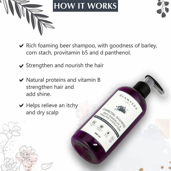 Glamveda Charcoal Shampoo Anti Dandruff & Healthy Hydration | Grocsy
