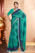 Sea Green Chiffon Abstract Printed Saree With Unstitched Blouse Piece - Rajal | Grocsy