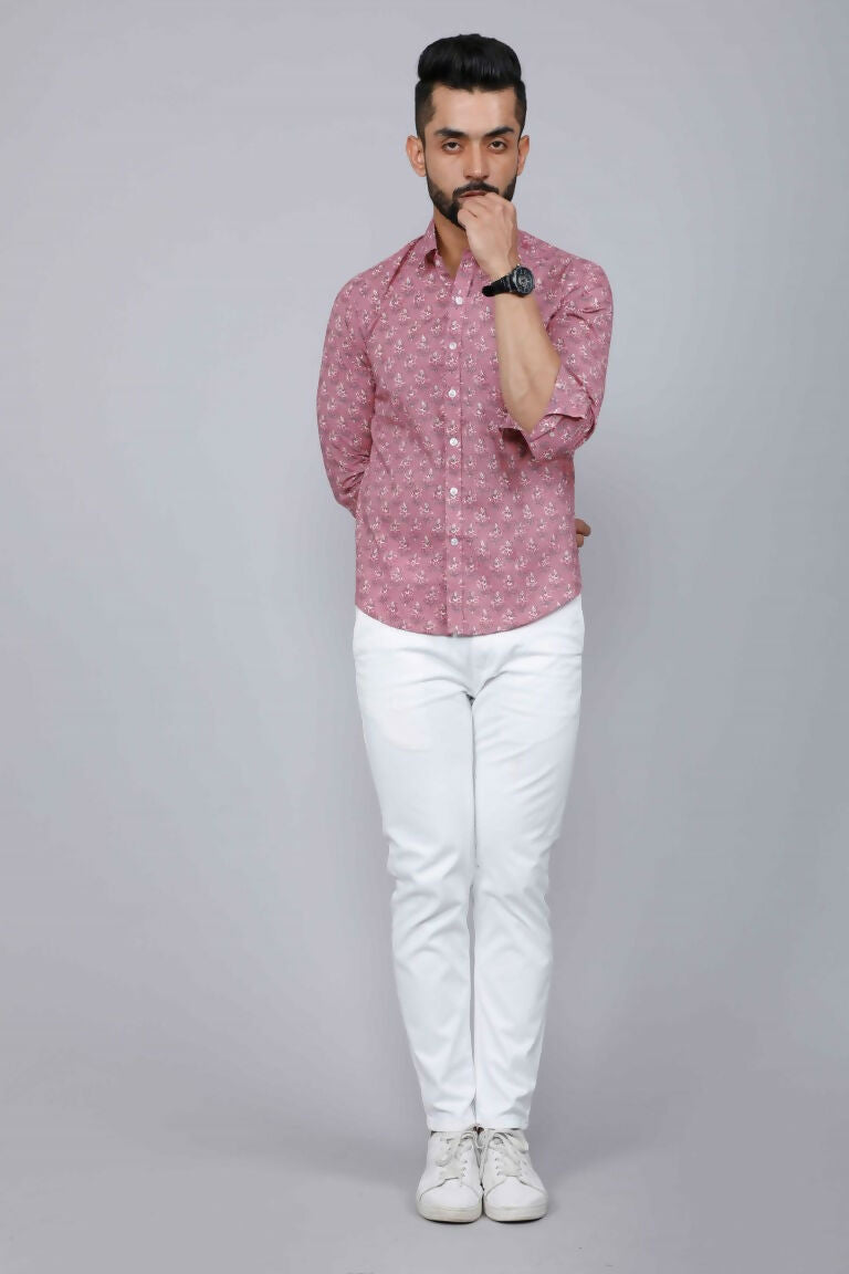 Miravan Men's Pink Spread Collar Floral Print Casual Shirt | Grocsy