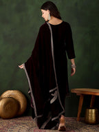 Sangria Floral Embroidered Straight Kurta & Trousers With Dupatta | Grocsy