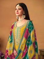 Anaita Mustard Embroidered Soft Organza Salwar Suit | Grocsy