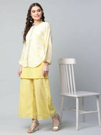 Ahalyaa Womens Yellow Crepe Printed Top Palazzo Set | Grocsy