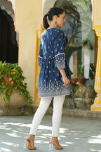 Juniper Women's Indigo Cambric Placement Printed Tunic | Grocsy