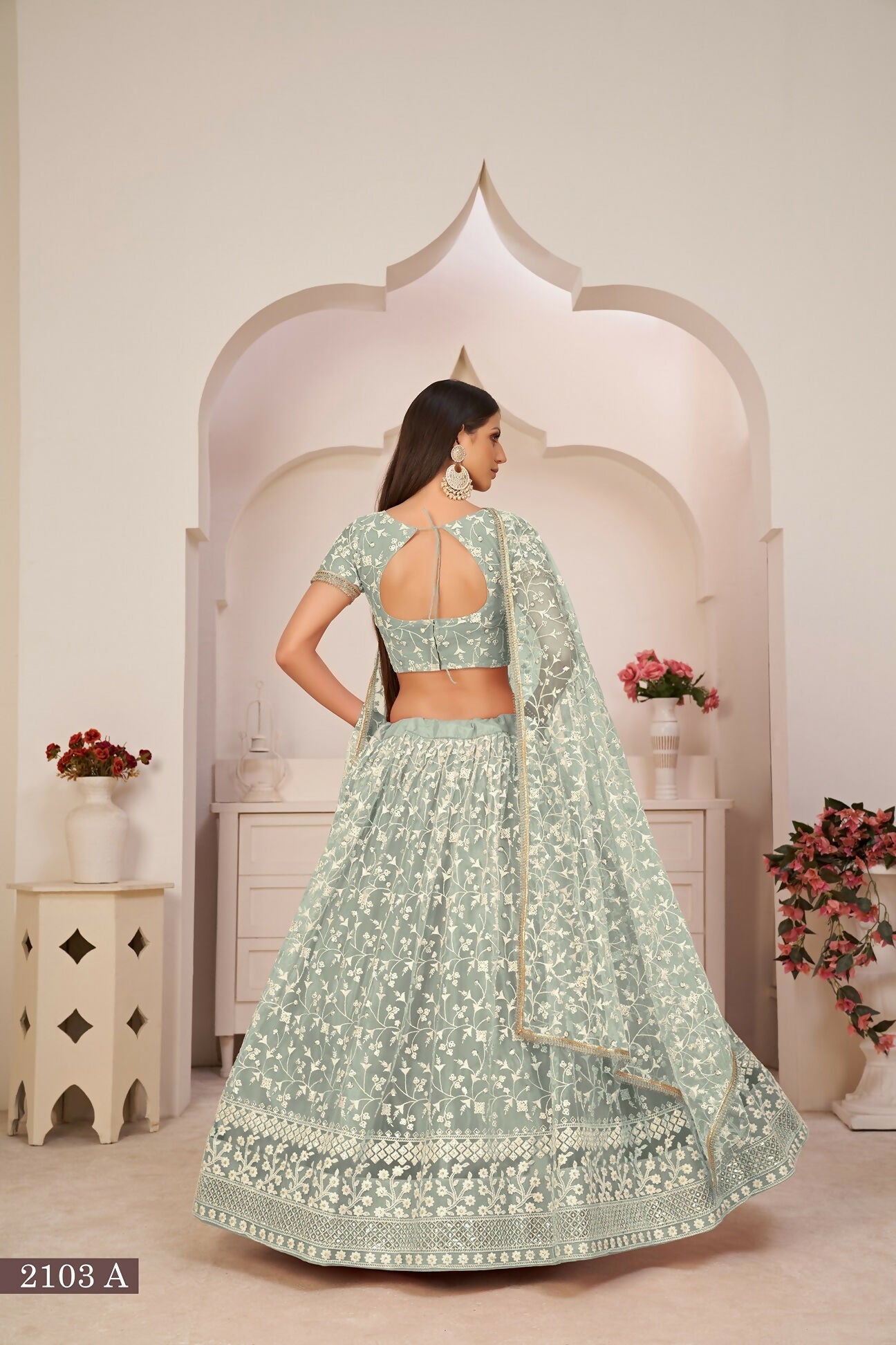 Eilara Women'S Eilara Women'S Green Butterfly Net Embroidered Thread Work Party Wear Lehenga Choli | Grocsy