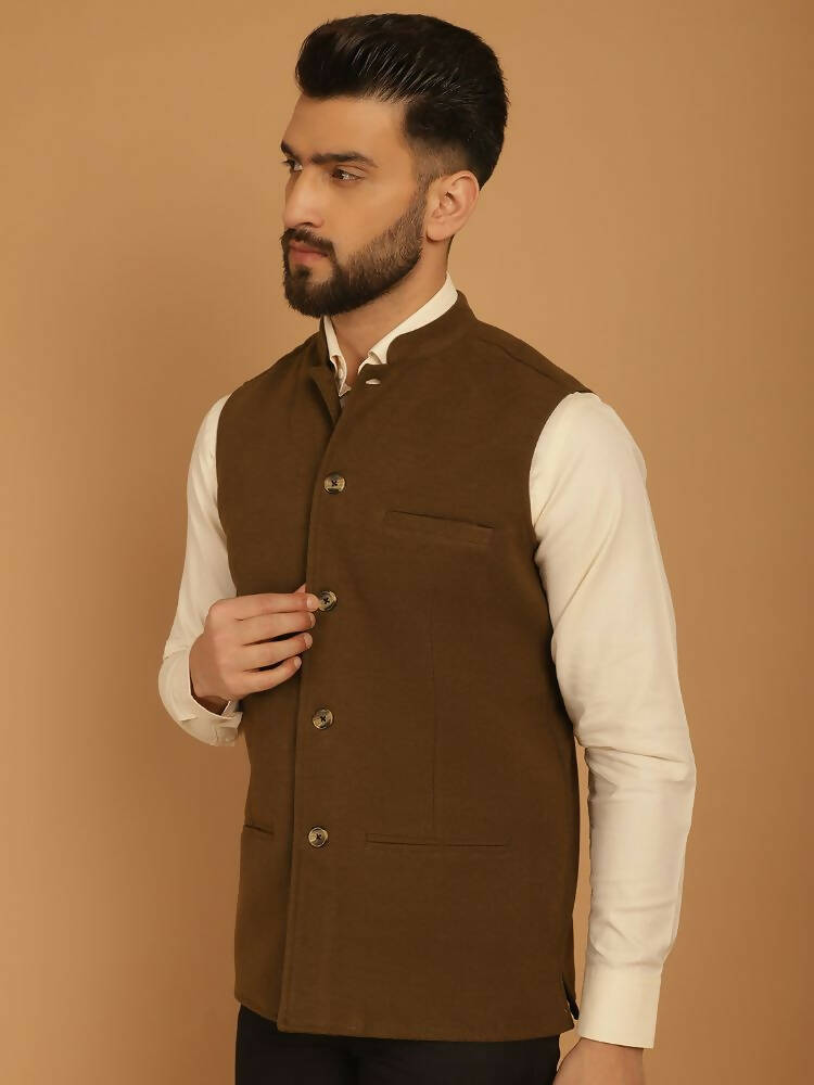 Even Apparels Pure Wool Nehru Jacket - Green | Grocsy