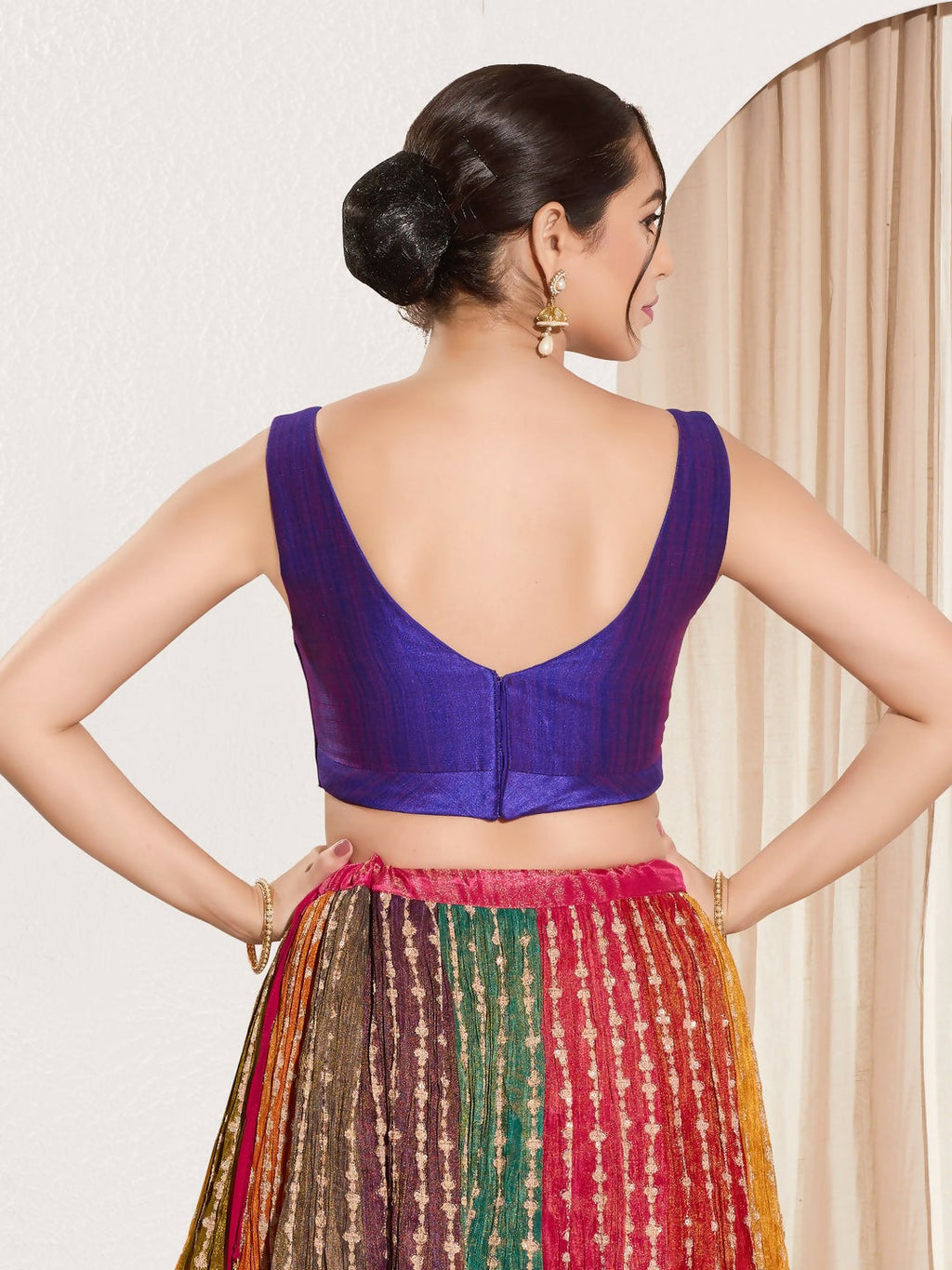 Joban Fashion Brinjal Mulberry Silk Padded Blouse With Round Neck Sleeveless | Grocsy