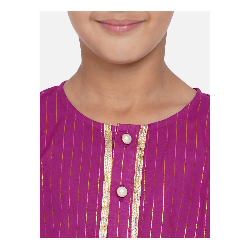 Little Bansi Boys Golden Striped Kurta and Dhoti - Purple and Cream | Grocsy
