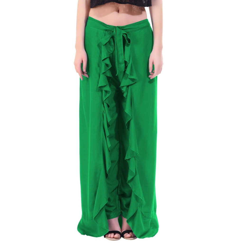 Asmaani Green Color Plain Ruffle Palazzo | Grocsy