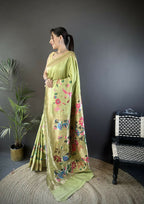 Joban Fashion Pista Green Floral Paithani Sarees | Grocsy