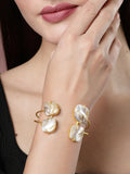 NVR Women's Gold-Polished Mother of Pearl Handcrafted Cuff Bracelet | Grocsy