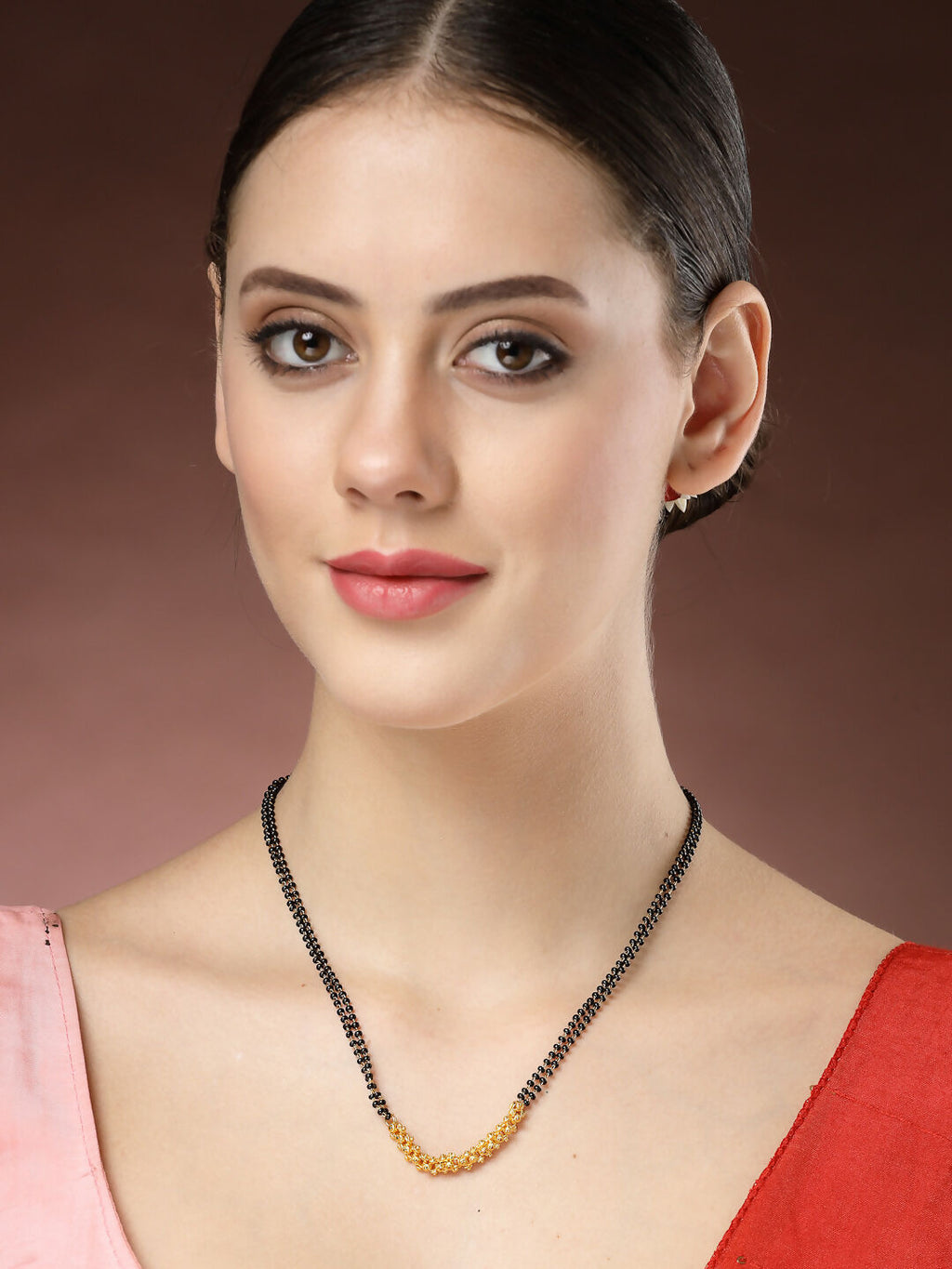 NVR Women's Gold-Polished Black Beaded Mangalsutra | Grocsy