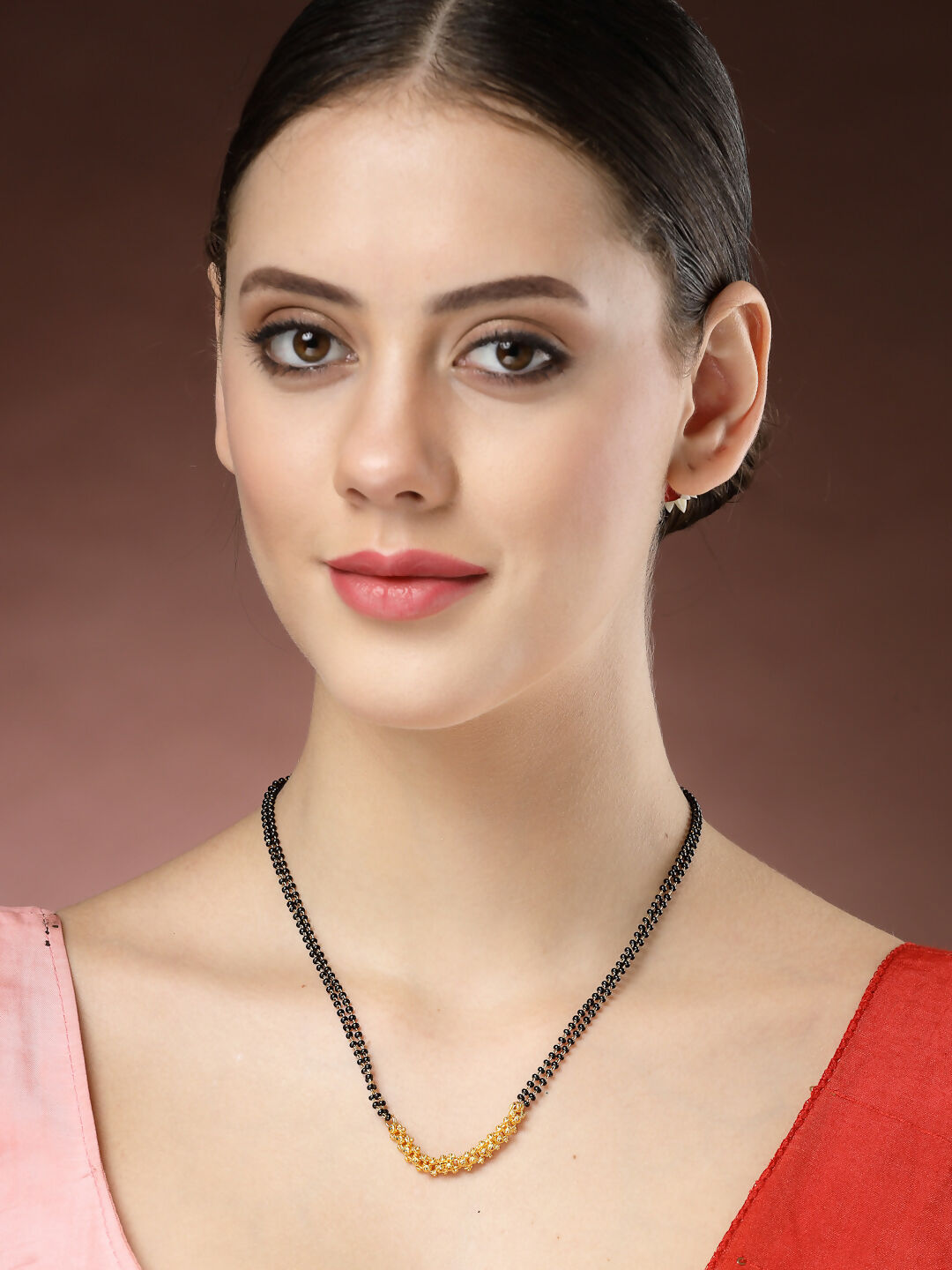 NVR Women's Gold-Polished Black Beaded Mangalsutra | Grocsy