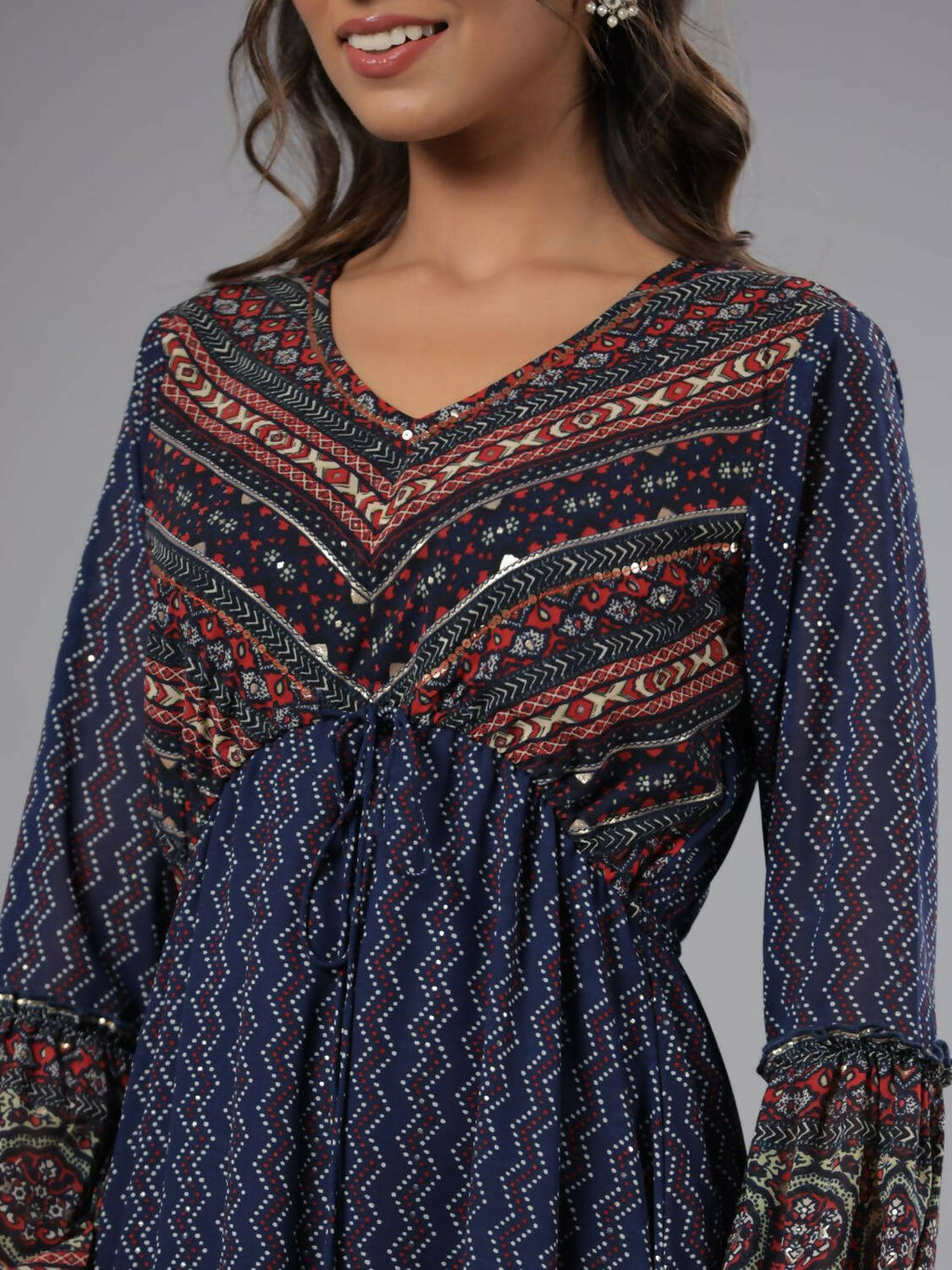 Juniper Women Navy Blue Georgette Printed Midi Dress | Grocsy