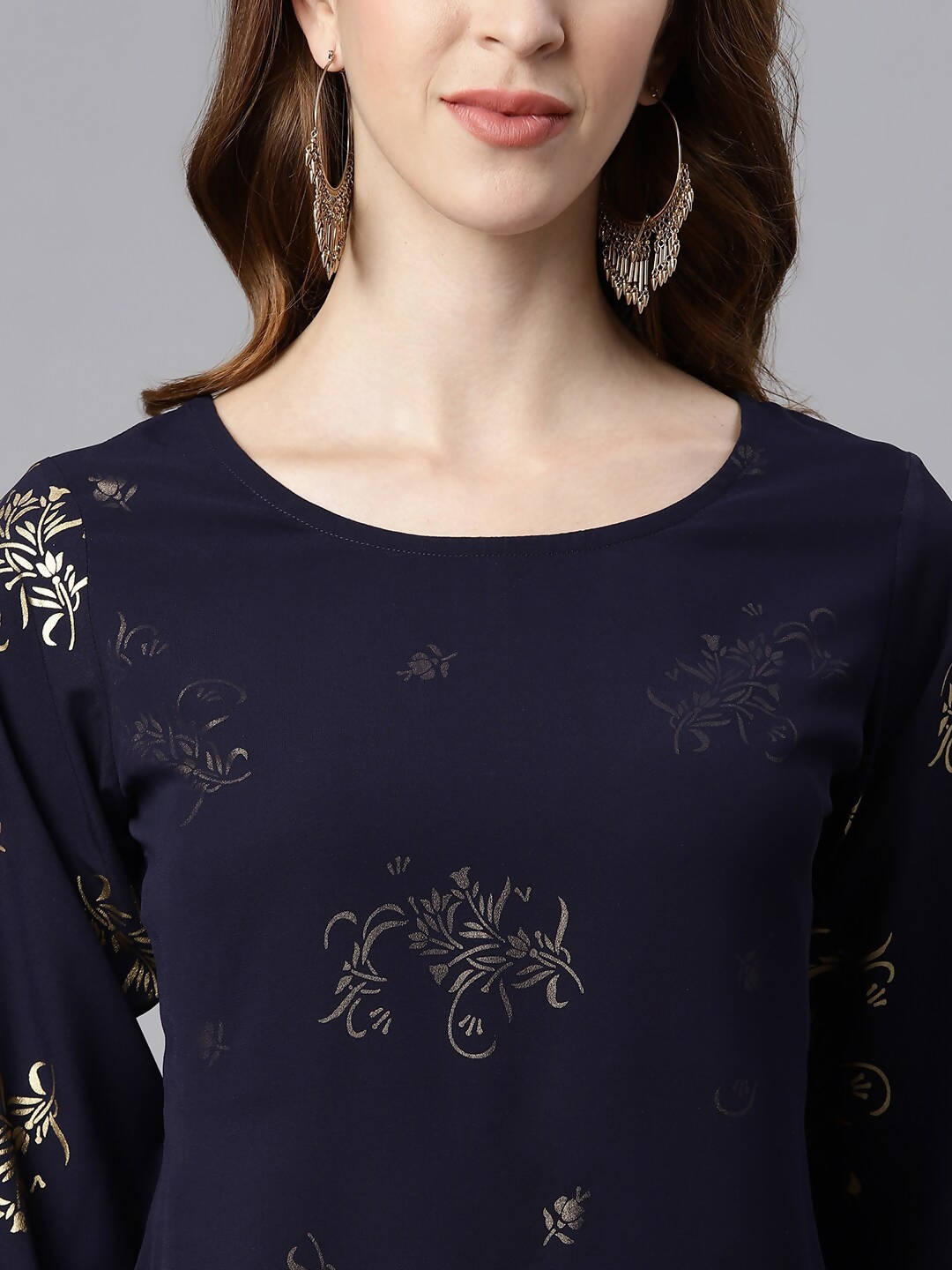 Janasya Women Navy Blue Quirky Embellished Crepe Anarkali Kurta | Grocsy