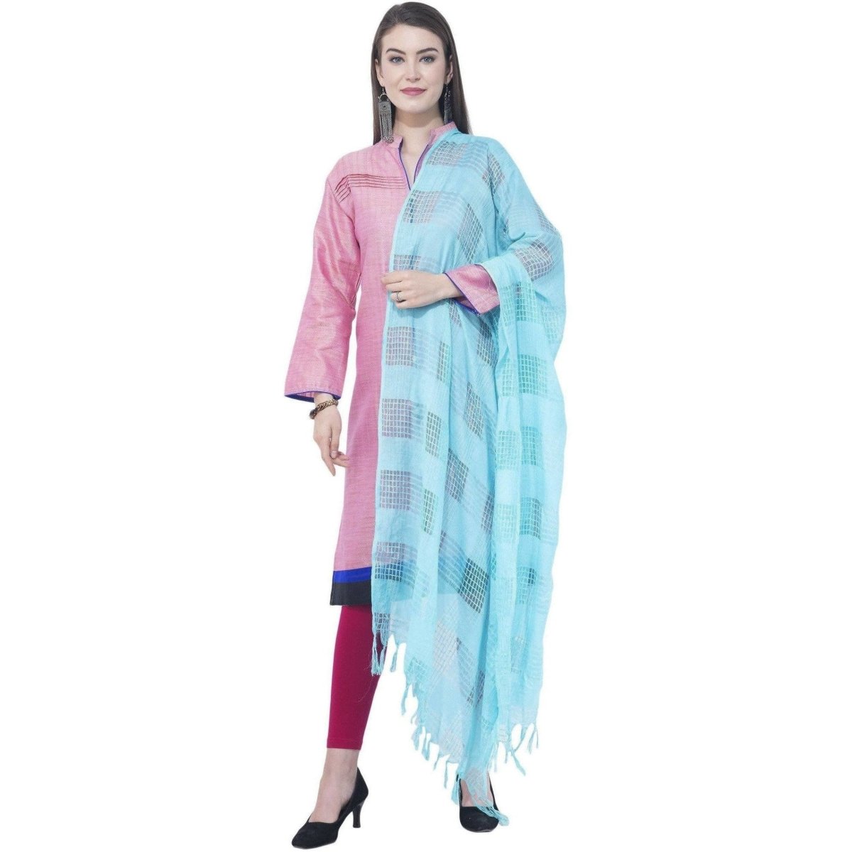 A R Silk Firozi Color Window Square Cotton Dupattas and Chunnis | Grocsy