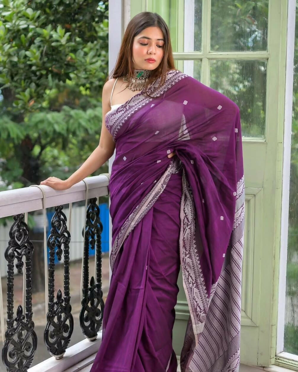 Exclusive Collection Purple Most Trending Beautiful Pure Cotton Handloom Saree | Grocsy