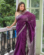 Exclusive Collection Purple Most Trending Beautiful Pure Cotton Handloom Saree | Grocsy