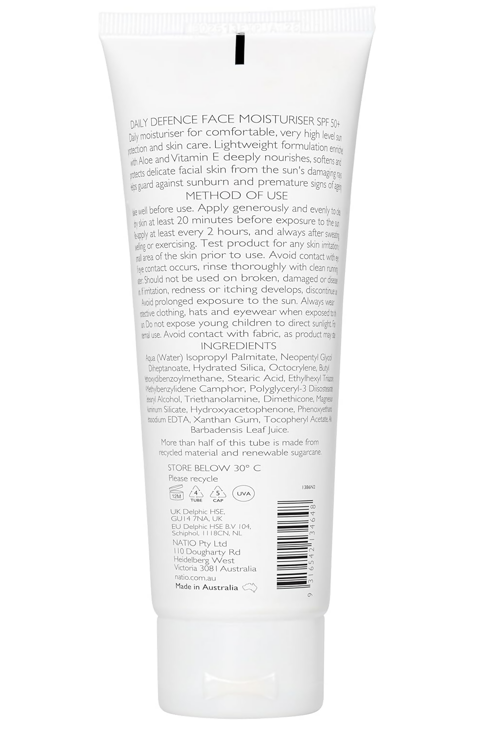 Natio Daily Defence Face Moisturiser SPF 50+ | Grocsy