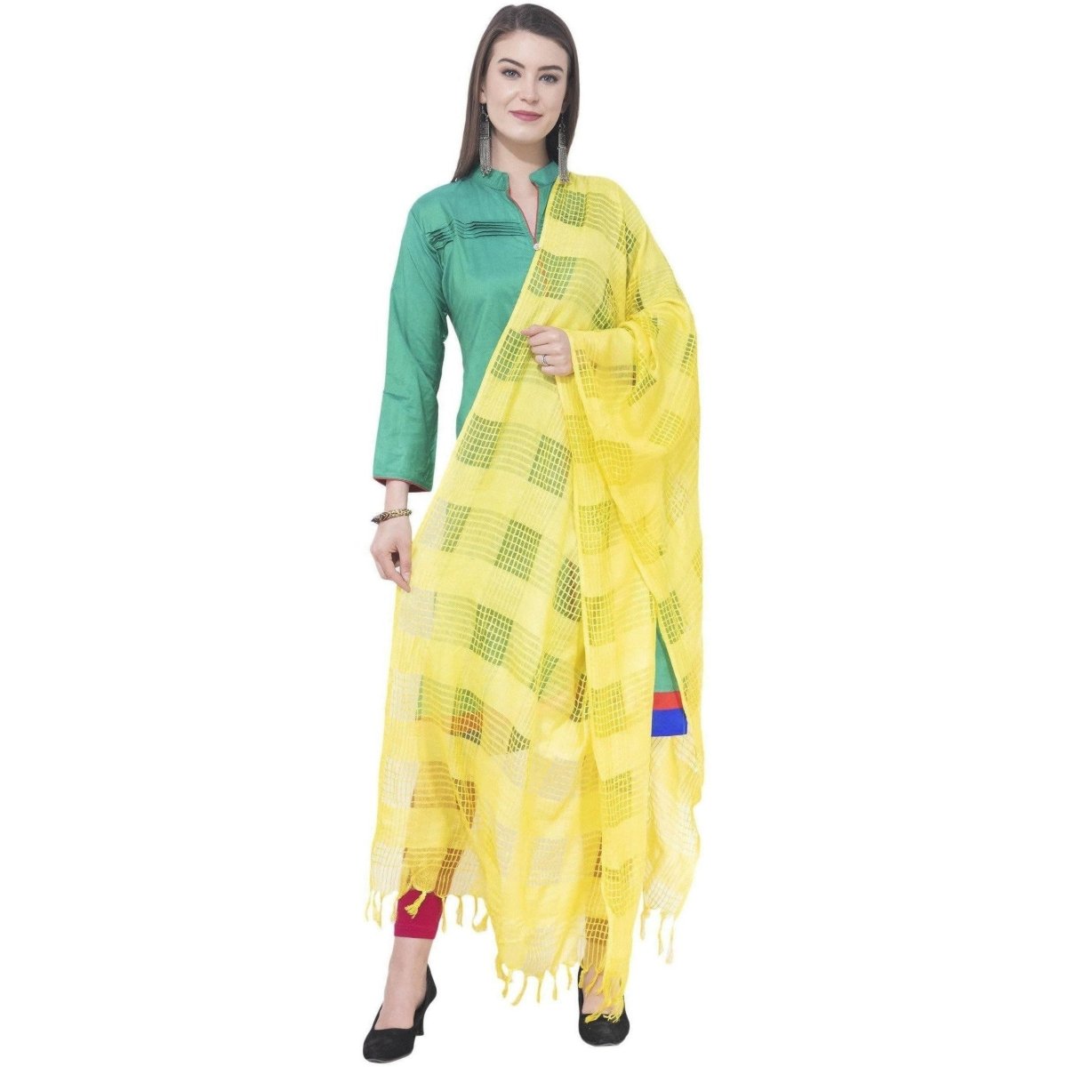 A R Silk Lemon Color Window Square Cotton Dupattas and Chunnis | Grocsy