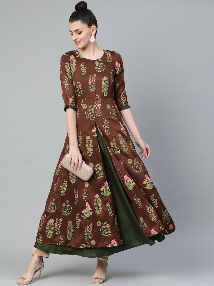 Ahalyaa Women's Traditional wear Kurta - Brown | Grocsy