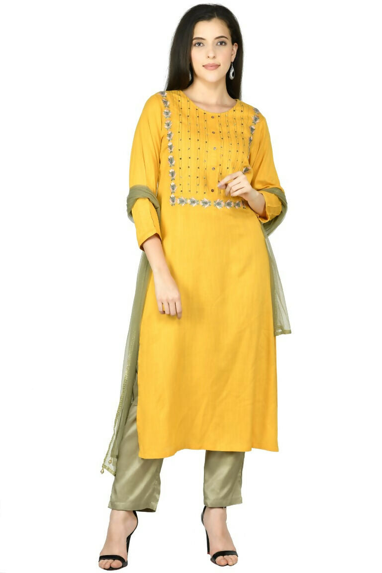 Joban Fashion Mustard Cotton Rayon Kurta Set | Grocsy