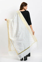 Mominos Fashion Moeza Women's Banarsi Silk Woven Design White Dupatta | Grocsy