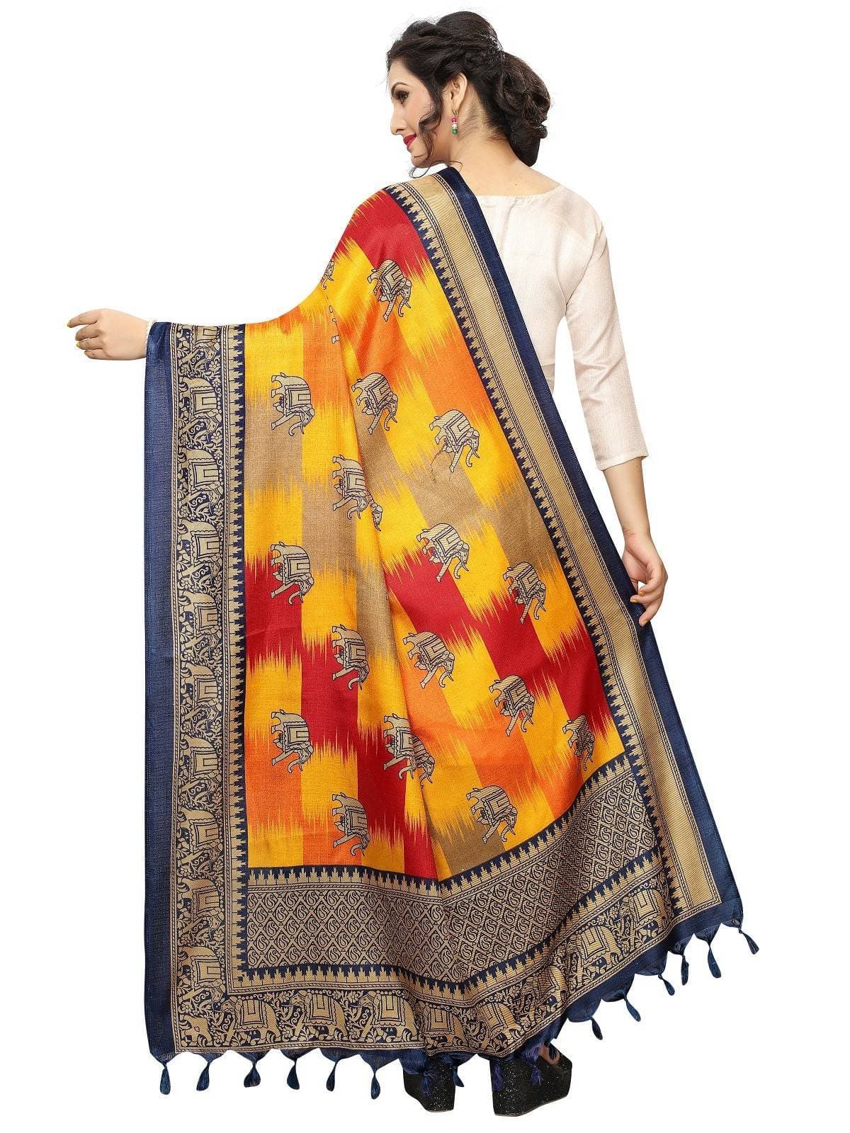 Vamika Navy Blue Printed Khadi Bhagalpuri Dupatta | Grocsy