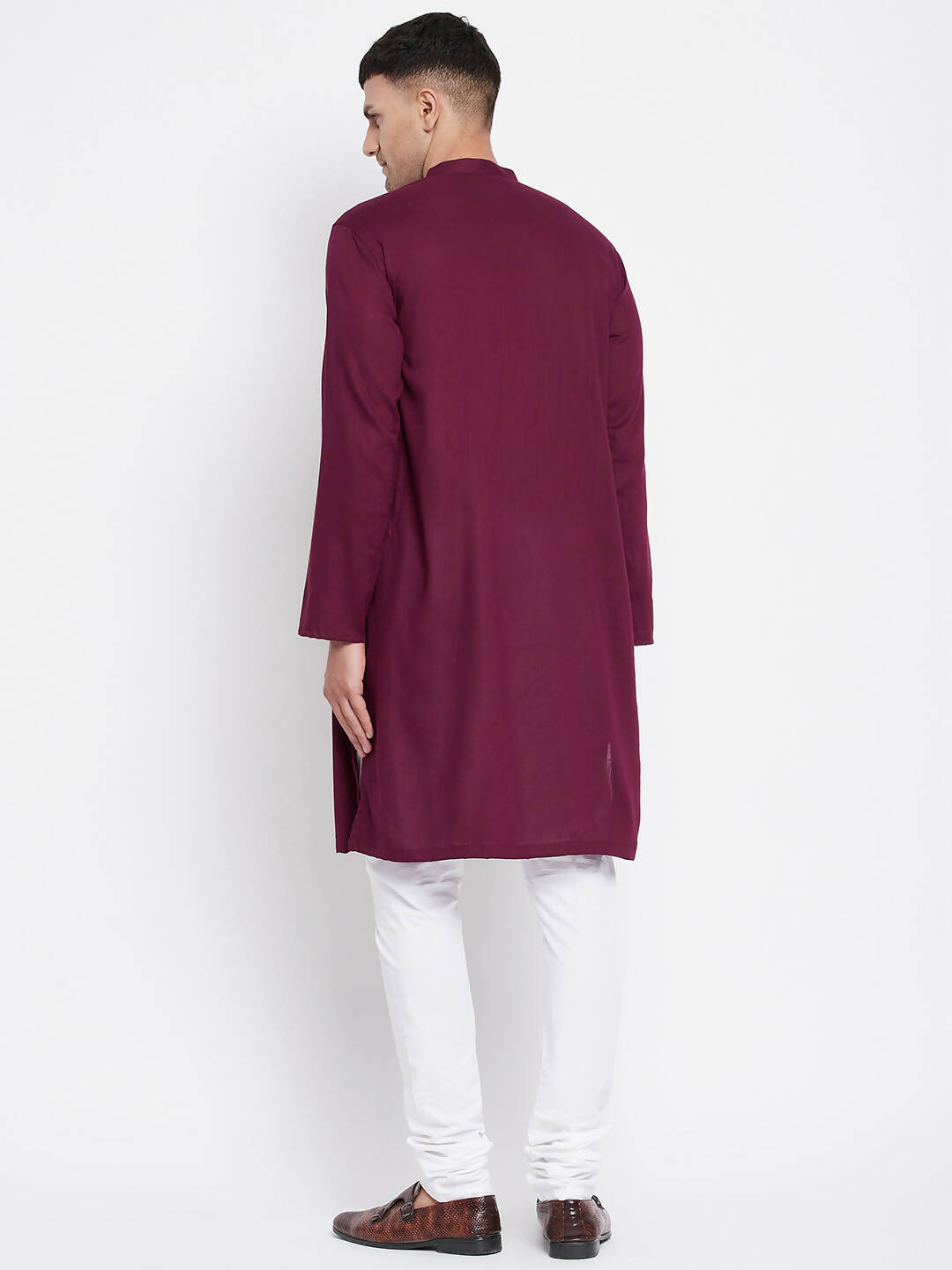Even Apparels Maroon Pure Cotton Men's Sherwani Kurta With Open Front | Grocsy