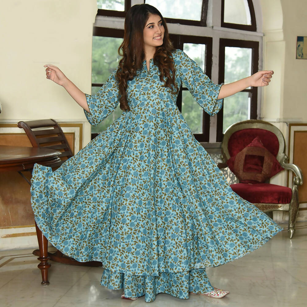 PartyWear Designer Sky Blue Pure Maslin Palazzo Suit - Anbazaar | Grocsy
