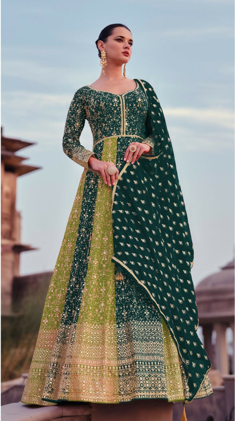 Vastranavya Teal Green Embroidered Sequence work Georgette Anarkali Suit | Grocsy