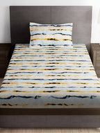 Story@home Arena Cream-Coloured & Grey Printed 180 TC Bedsheet & Pillow Covers | Grocsy