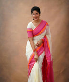 Exclusive Collection Off White Beautiful Khadi Cotton Handloom Saree | Grocsy