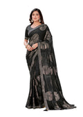 Black Georgette Zari Jacquard Embroidered Border With Mirror Work Saree With Unstitched Blouse Piece - Norita Zaina | Grocsy
