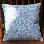 The Decor Nook Peony Floral Print Cushion Cover in Soothing Blue And Green Colour | Grocsy