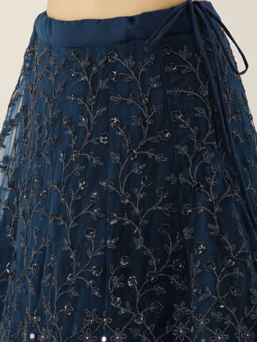 House of Panchhi Navy Blue Net Semi Stitched Coding, Sequins and Mirror work Lehenga Choli | Grocsy