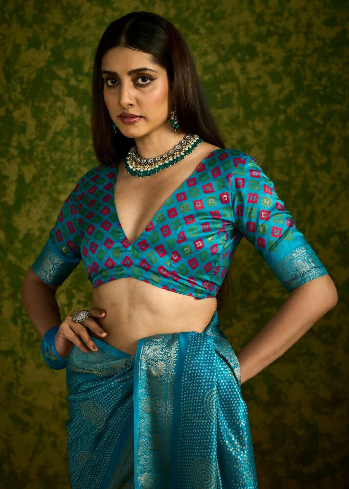 Joban Fashion Blue Velvet Tussar Silk with Foil Print Saree | Grocsy