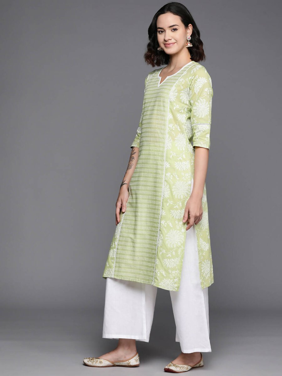 Ahalyaa Women's Traditional Wea Kurta Set - Pista Green | Grocsy