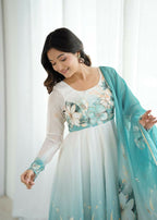 Joban Fashion Aqua Blue Kurta Set Organza Sequin Embroidery Work | Grocsy