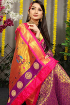 Jyoti Fashion Women's Purple Banarasi Silk Zari Woven Saree with Blouse | Grocsy