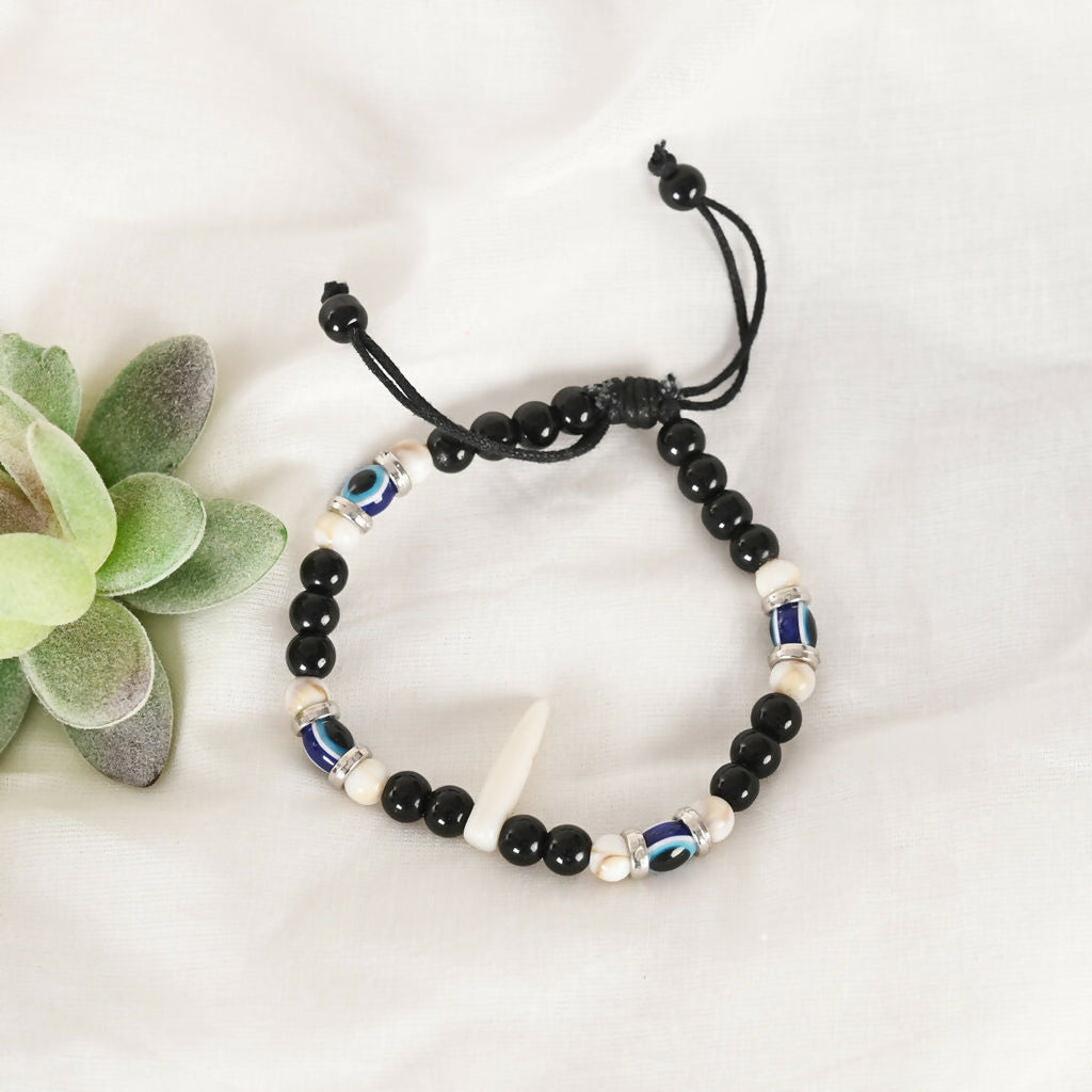 NVR Men & Women Pearl Evil Eye Adjustable Bracelet | Grocsy