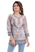 Snehal Creations Phenomenal Blue Faux Crepe Printed Tunic Top | Grocsy