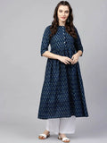 Vamika Printed Cotton Blue Party Wear/Casual Wear Women Kurta Set/Suit | Grocsy