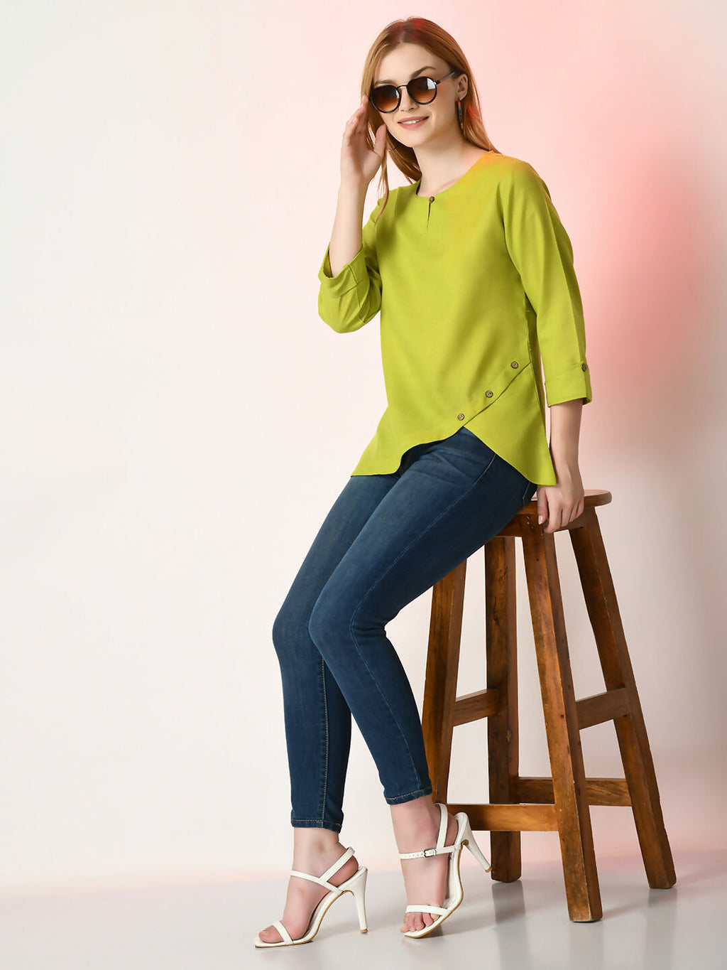 Myshka Women's Green Solid Top | Grocsy