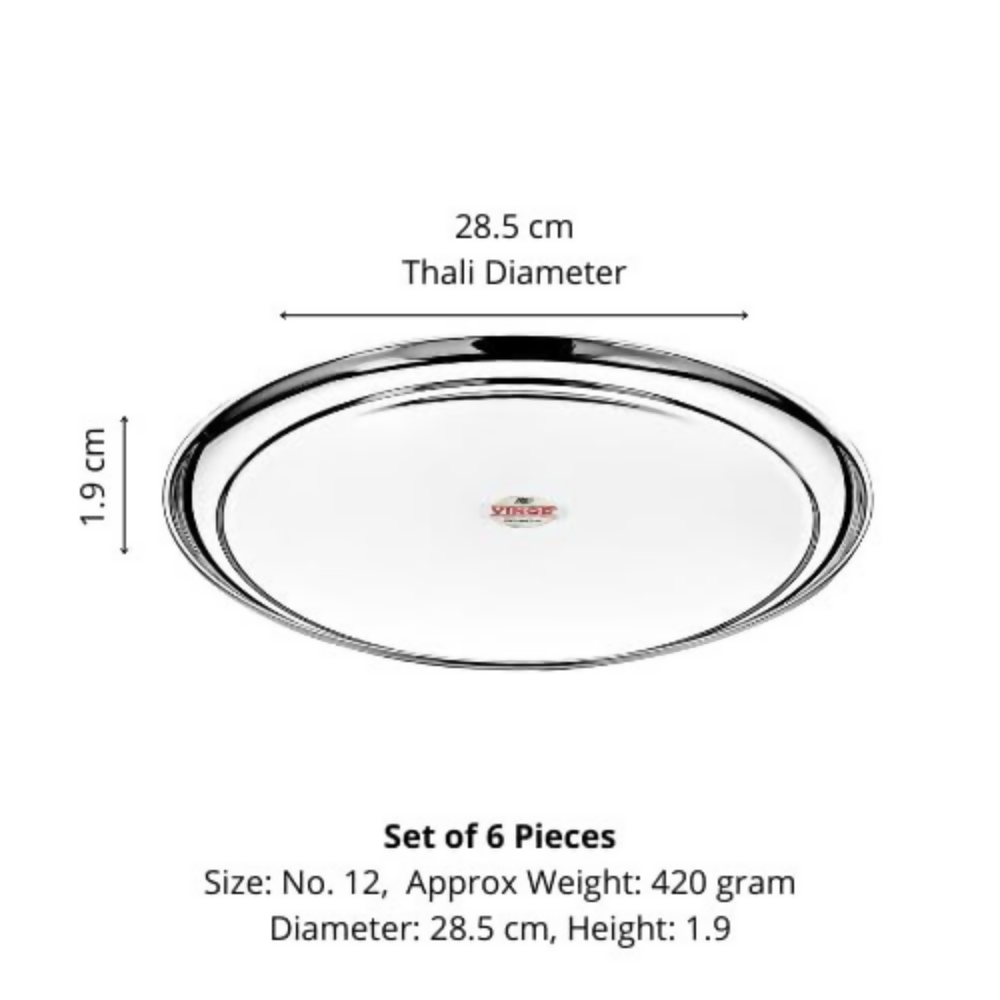 Vinod Stainless Steel Rajbhog Plate, Lunch & Dinner Plate - 28.5 cm | Grocsy