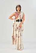 Vastranavya White Satin Silk Elegant Printed Saree with Unstitched Blouse | Grocsy