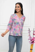 Myshka Women Multi Floral V-Neck Regular Sleeves Viscose Rayon Top | Grocsy